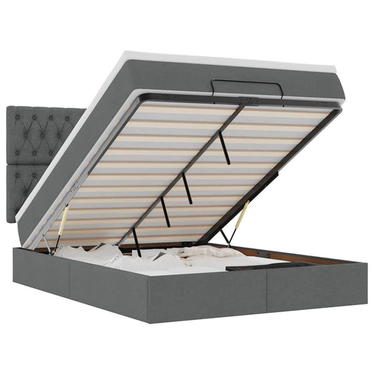 Ottoman-Bett mit Matratze & LEDs Dunkelgrau 140x200 cm Stoff