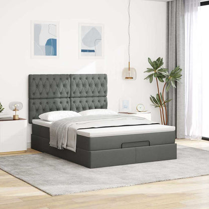 Ottoman-Bett mit Matratze & LEDs Dunkelgrau 140x200 cm Stoff