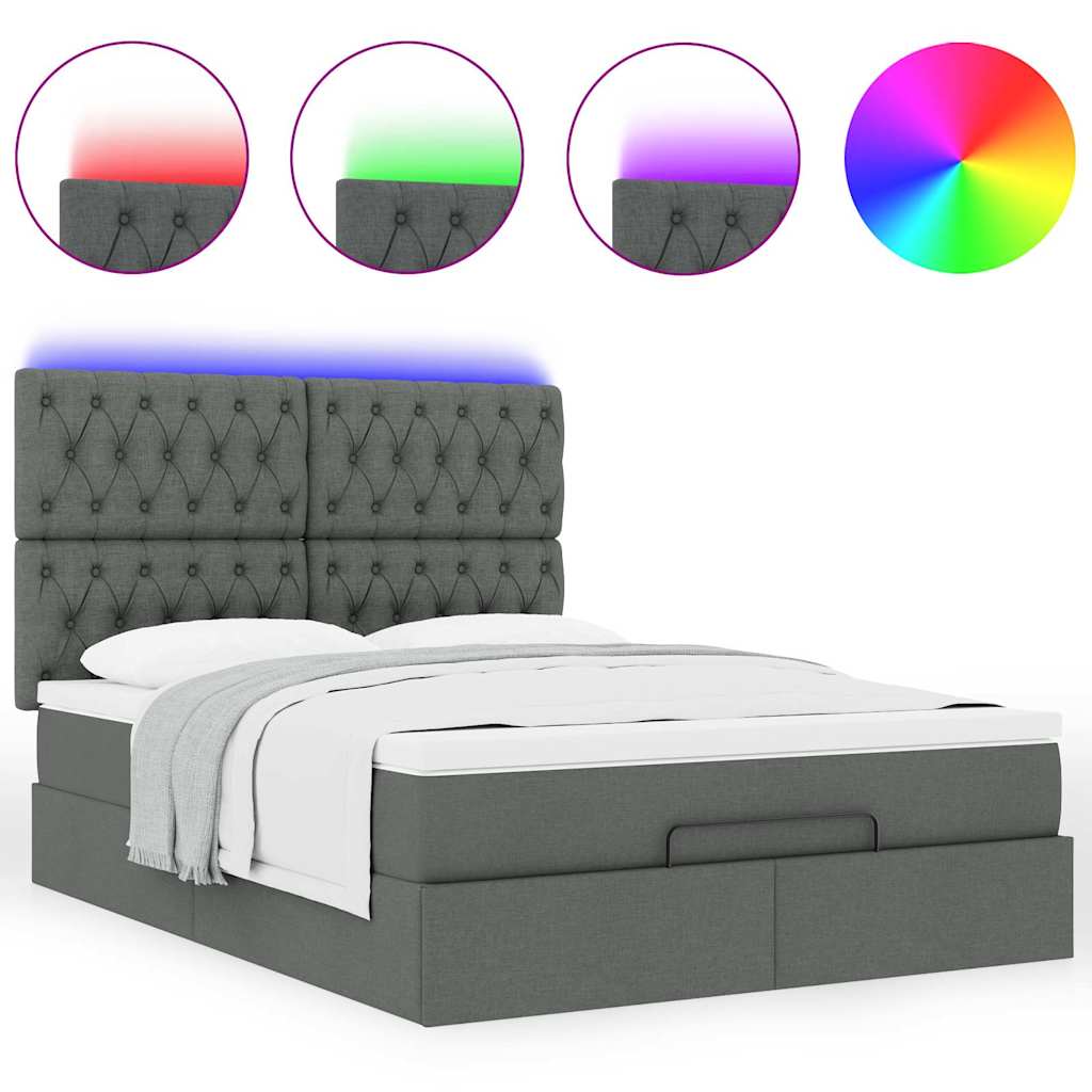 Ottoman-Bett mit Matratze & LEDs Dunkelgrau 140x200 cm Stoff