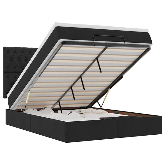 Ottoman-Bett mit Matratze & LEDs Schwarz 140x200 cm Stoff