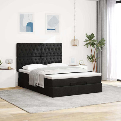 Ottoman-Bett mit Matratze & LEDs Schwarz 140x200 cm Stoff