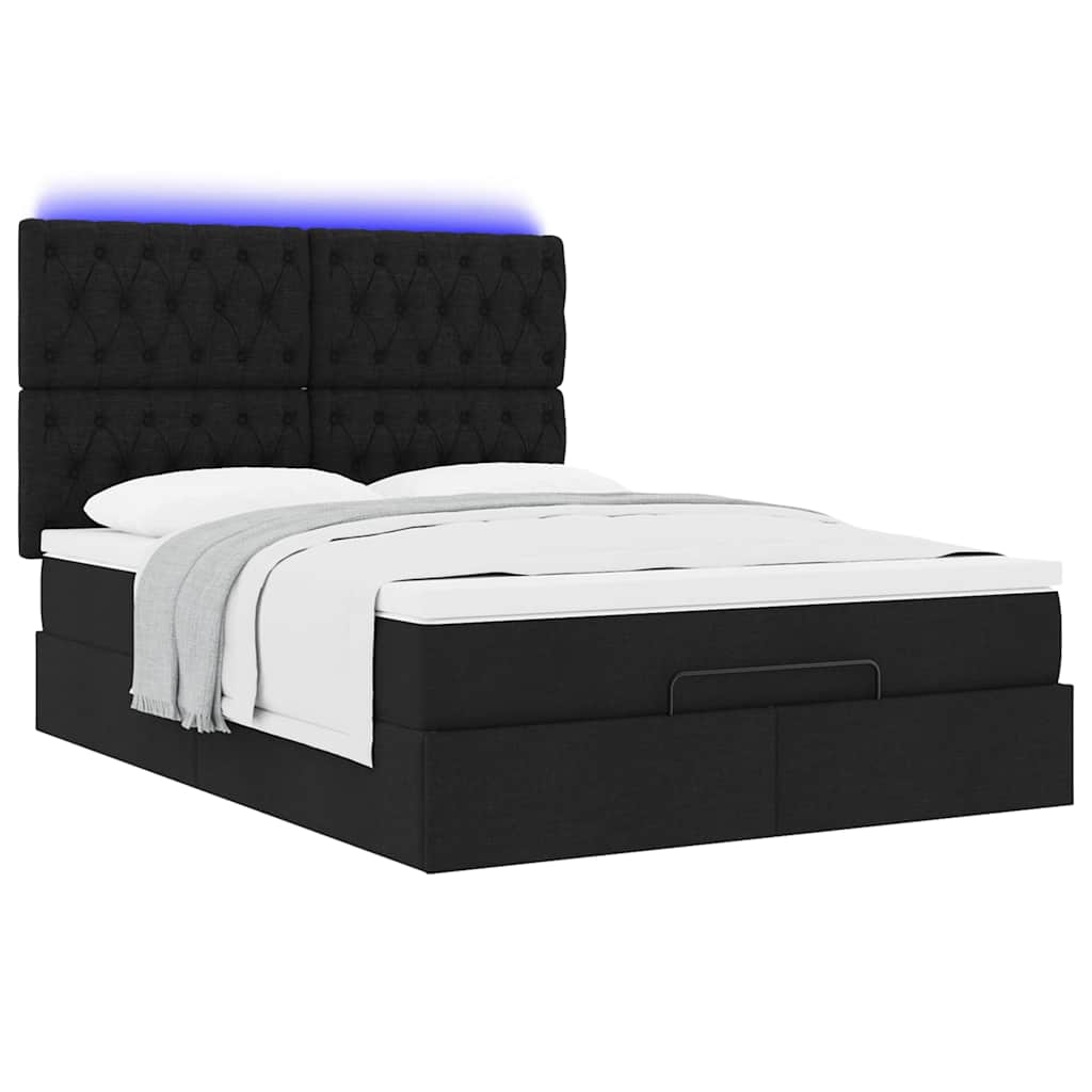 Ottoman-Bett mit Matratze & LEDs Schwarz 140x200 cm Stoff