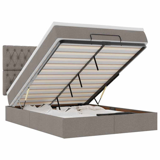 Ottoman-Bett mit Matratze & LEDs Taupe 140x200 cm Stoff