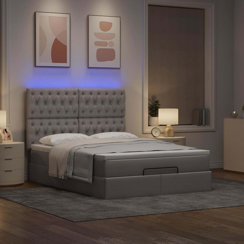 Ottoman-Bett mit Matratze & LEDs Taupe 140x200 cm Stoff