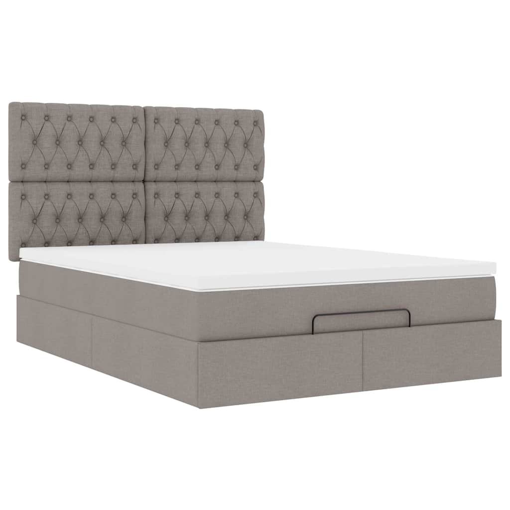 Ottoman-Bett mit Matratze & LEDs Taupe 140x200 cm Stoff