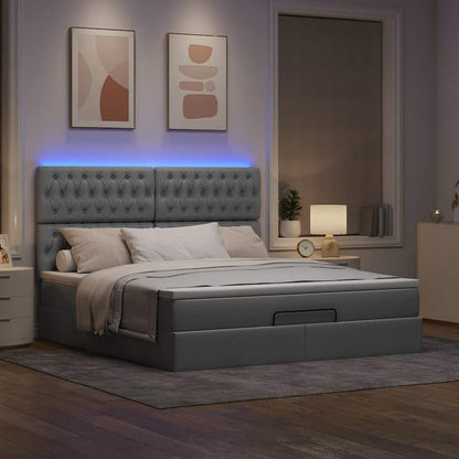 Ottoman-Bett mit Matratze & LEDs Hellgrau 160x200 cm Stoff