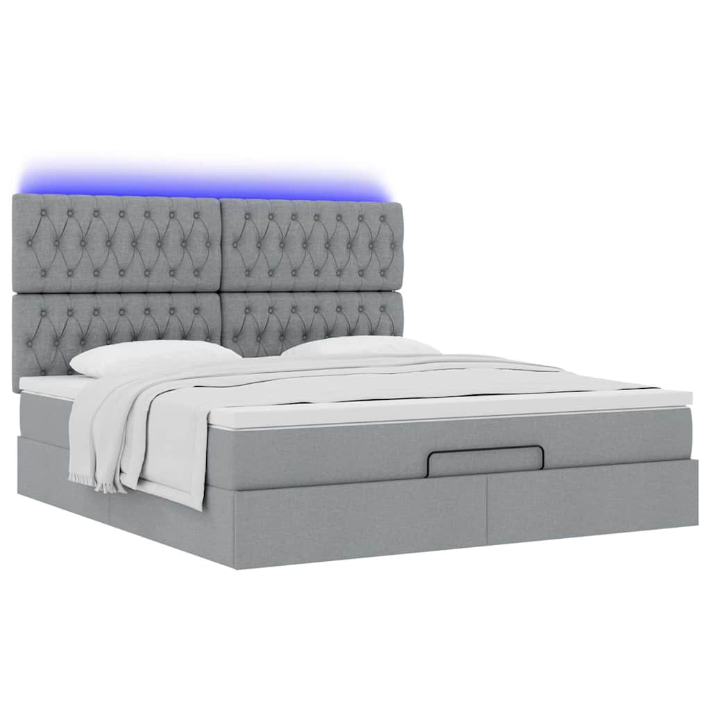 Ottoman-Bett mit Matratze & LEDs Hellgrau 160x200 cm Stoff