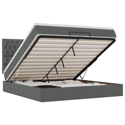 Ottoman-Bett mit Matratze & LEDs Dunkelgrau 160x200 cm Stoff