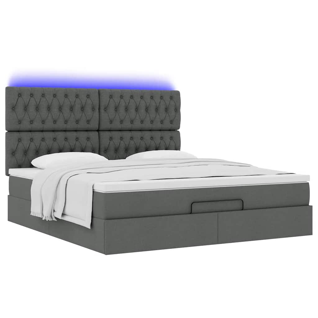 Ottoman-Bett mit Matratze & LEDs Dunkelgrau 160x200 cm Stoff
