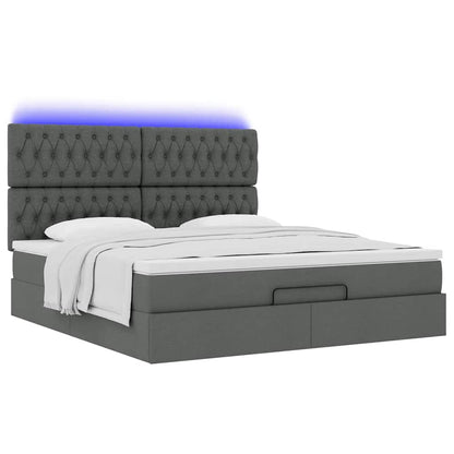 Ottoman-Bett mit Matratze & LEDs Dunkelgrau 160x200 cm Stoff
