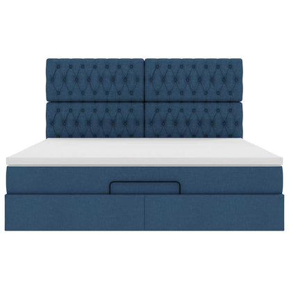 Ottoman-Bett mit Matratze & LEDs Blau 160x200 cm Stoff