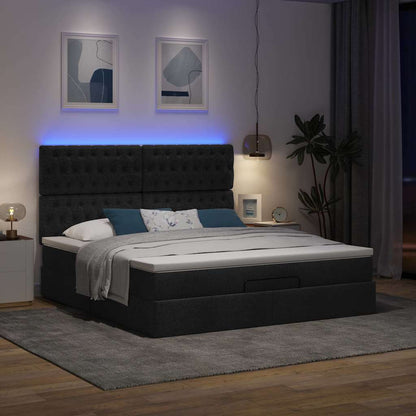 Ottoman-Bett mit Matratze & LEDs Schwarz 180x200 cm Stoff