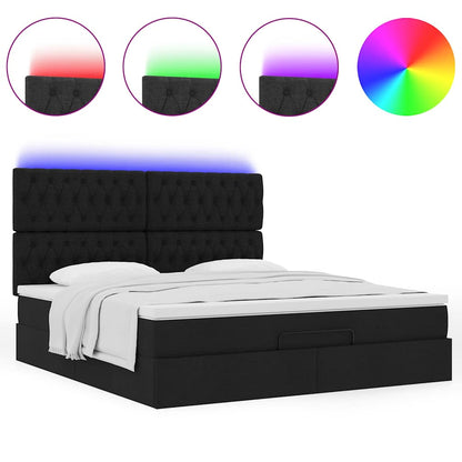 Ottoman-Bett mit Matratze & LEDs Schwarz 180x200 cm Stoff