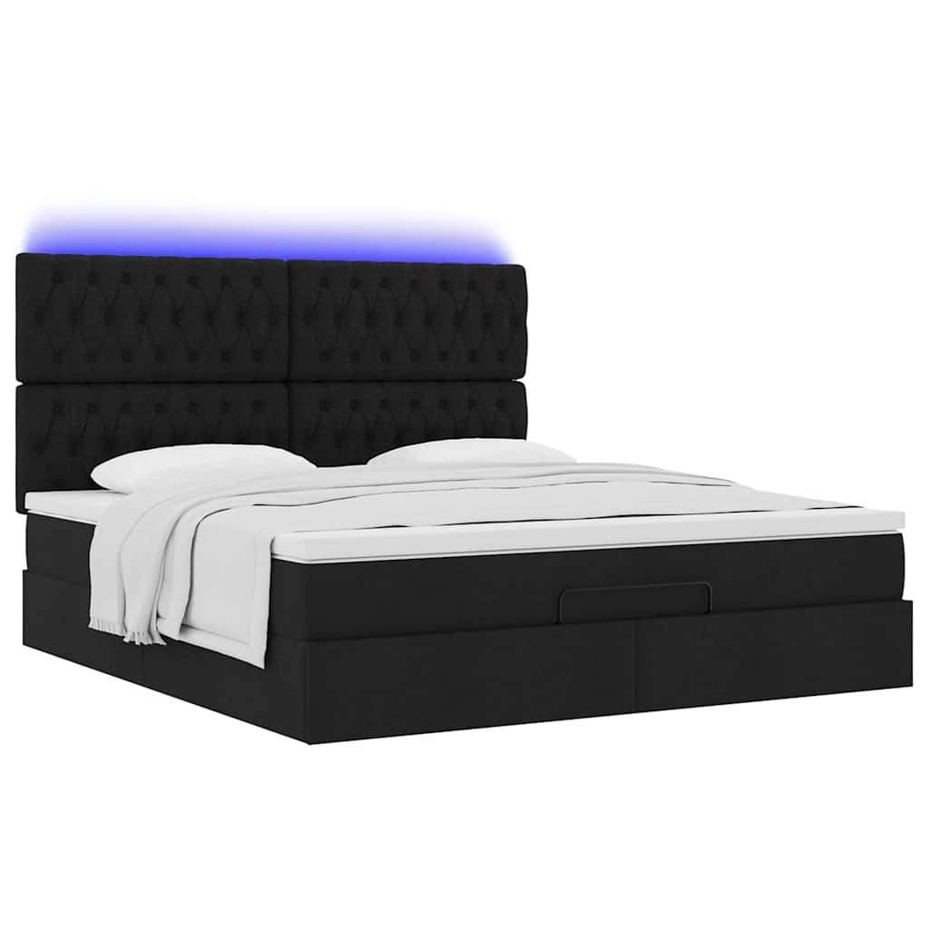 Ottoman-Bett mit Matratze & LEDs Schwarz 180x200 cm Stoff