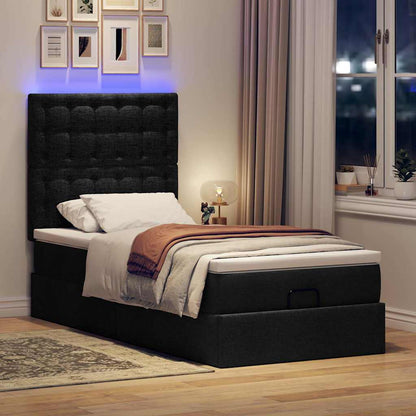 Ottoman-Bett mit Matratze & LEDs Schwarz 90x190 cm Stoff