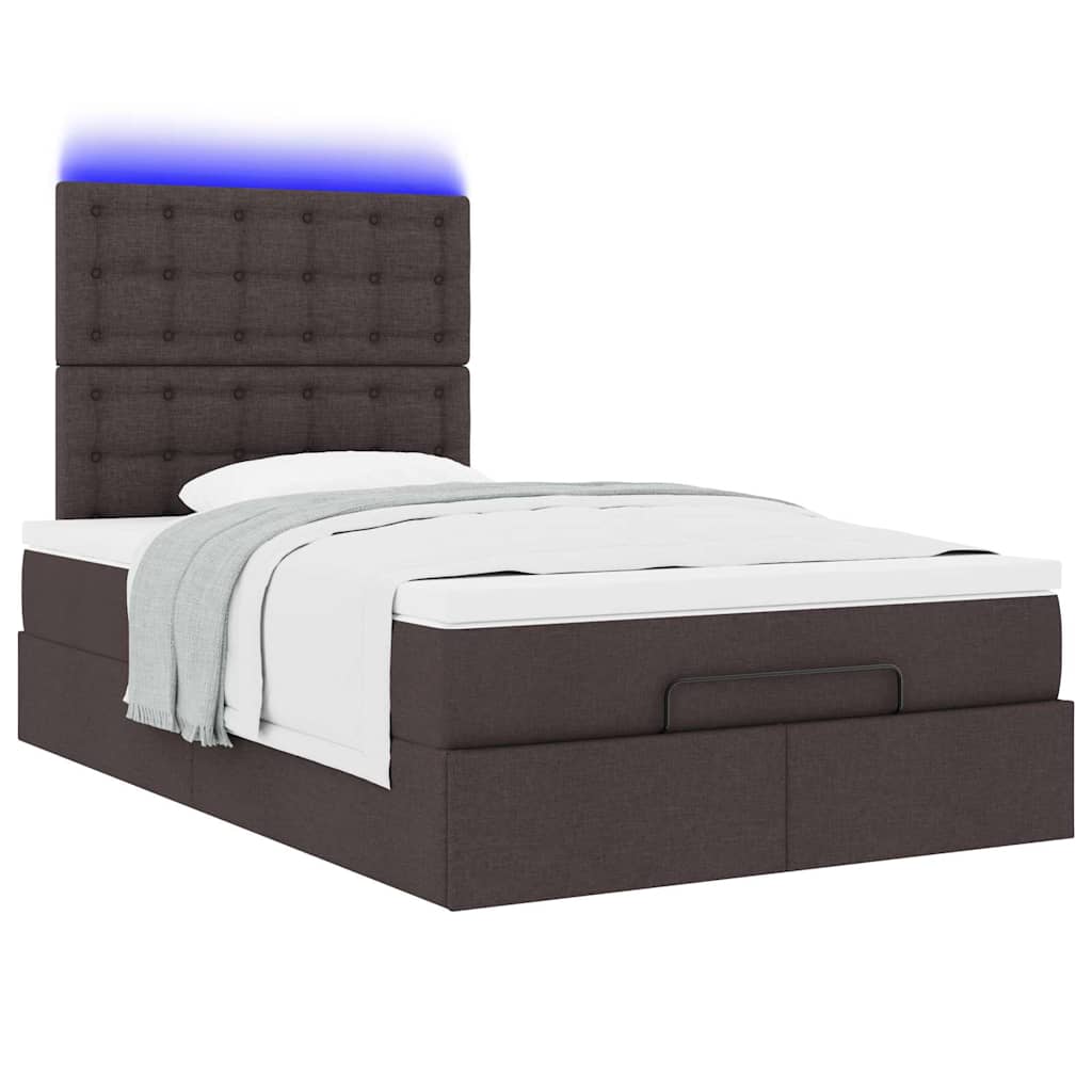 Ottoman-Bett mit Matratze & LEDs Dunkelbraun 120x190 cm Stoff