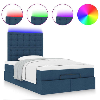 Ottoman-Bett mit Matratze & LEDs Blau 120x200 cm Stoff