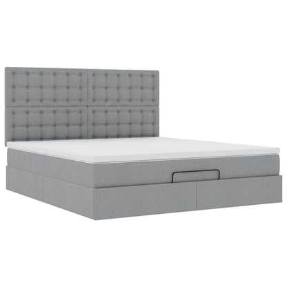 Ottoman-Bett mit Matratze & LEDs Hellgrau 160x200 cm Stoff