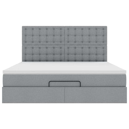 Ottoman-Bett mit Matratze & LEDs Hellgrau 160x200 cm Stoff