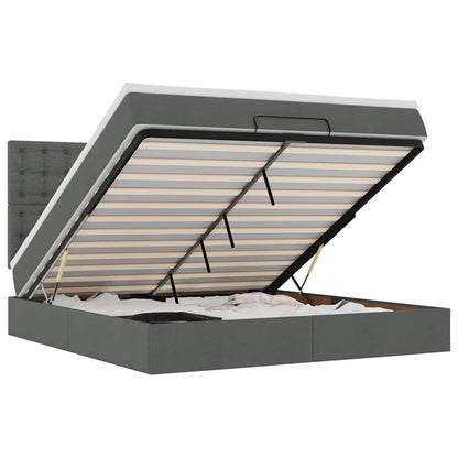 Ottoman-Bett mit Matratze & LEDs Dunkelgrau 160x200 cm Stoff
