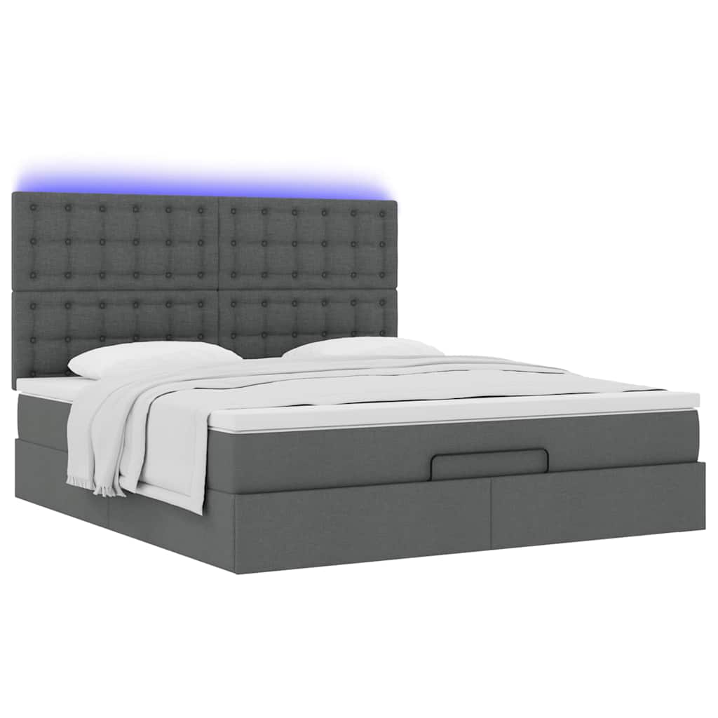 Ottoman-Bett mit Matratze & LEDs Dunkelgrau 160x200 cm Stoff