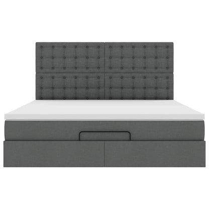 Ottoman-Bett mit Matratze & LEDs Dunkelgrau 160x200 cm Stoff