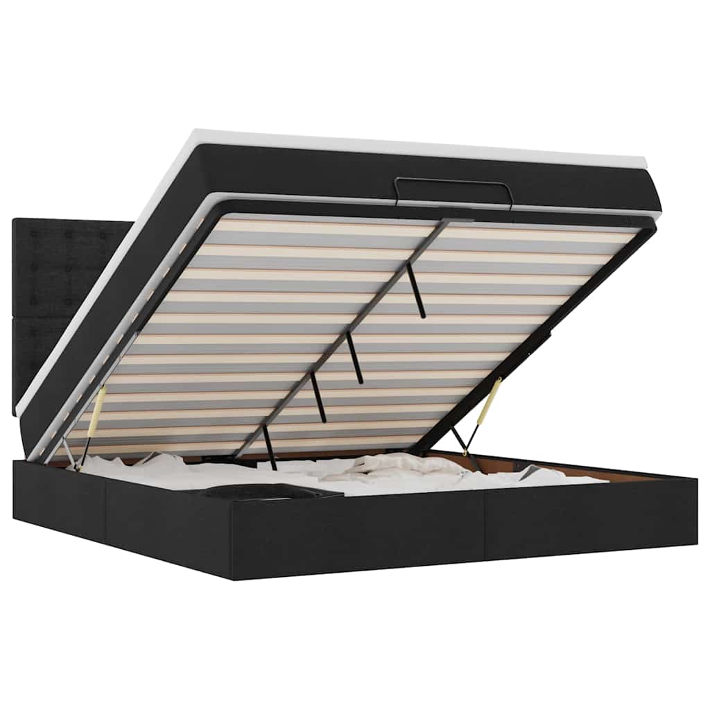 Ottoman-Bett mit Matratze & LEDs Schwarz 160x200 cm Stoff