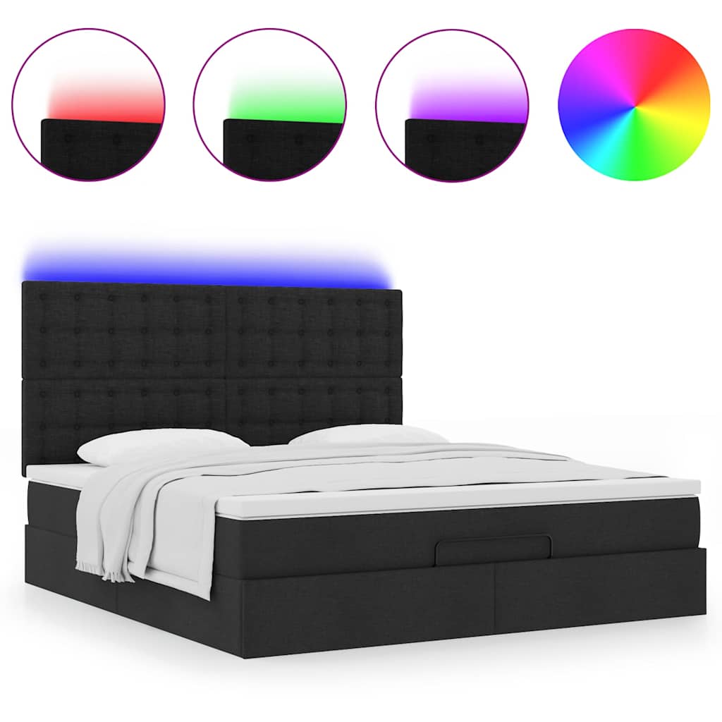 Ottoman-Bett mit Matratze & LEDs Schwarz 160x200 cm Stoff