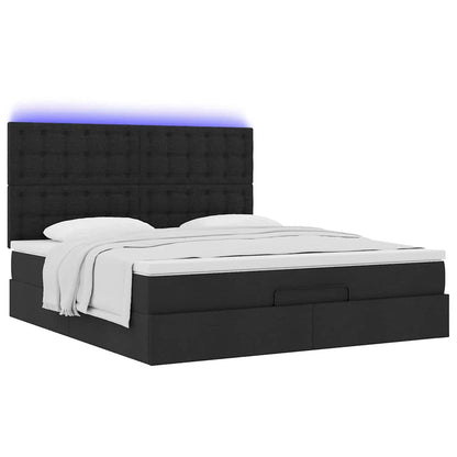 Ottoman-Bett mit Matratze & LEDs Schwarz 160x200 cm Stoff