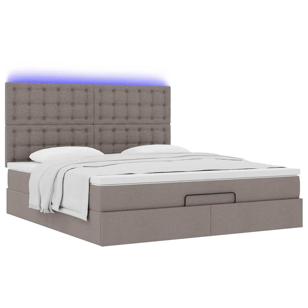 Ottoman-Bett mit Matratze & LEDs Taupe 160x200 cm Stoff