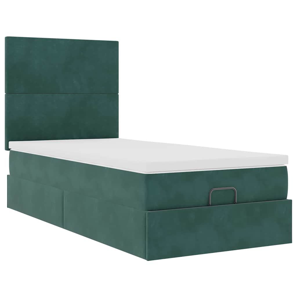 Ottoman-Bett mit Matratzen & LEDs Dunkelgrün 90x190 cm Samt