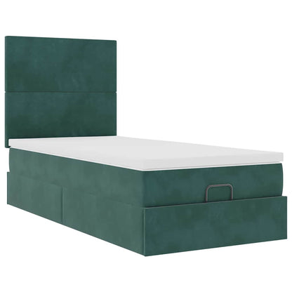 Ottoman-Bett mit Matratzen & LEDs Dunkelgrün 90x190 cm Samt