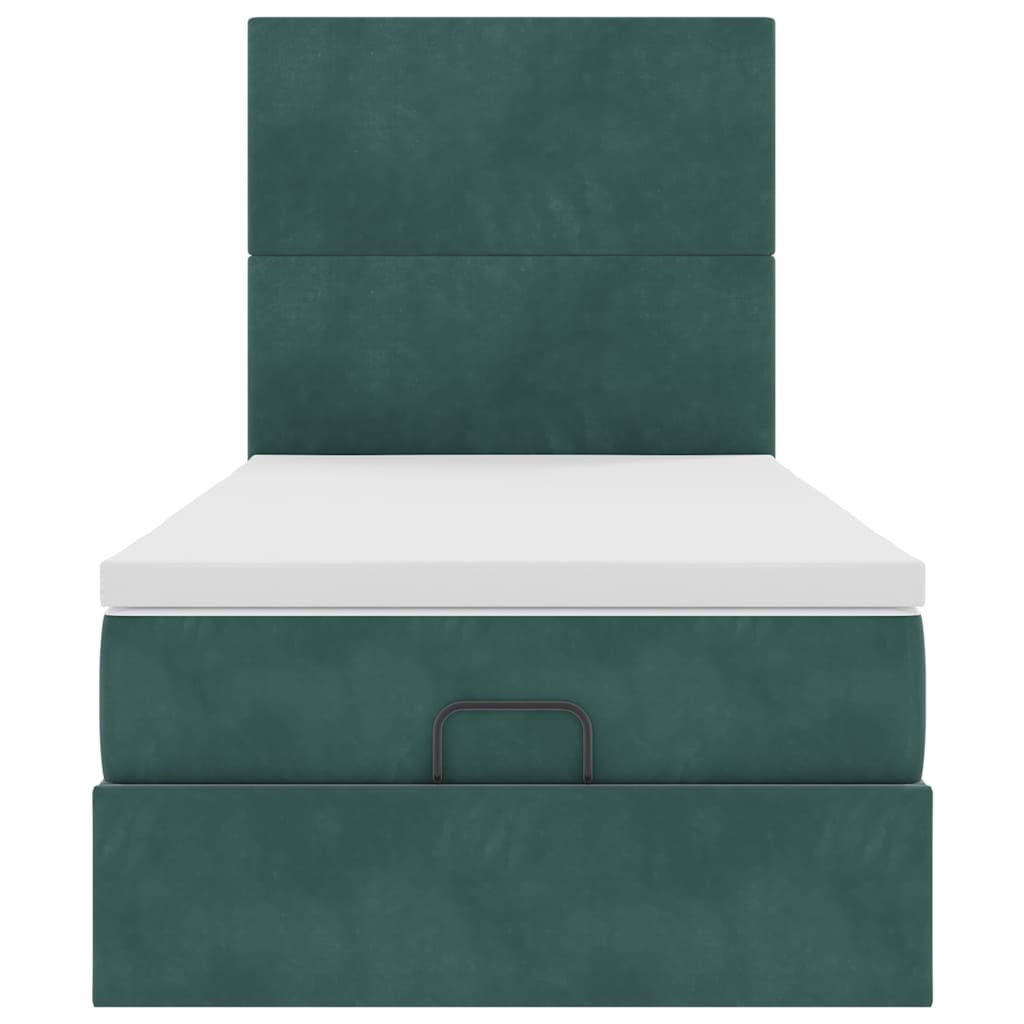 Ottoman-Bett mit Matratzen & LEDs Dunkelgrün 90x190 cm Samt