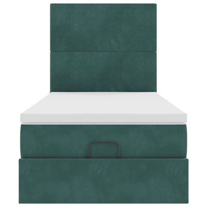 Ottoman-Bett mit Matratzen & LEDs Dunkelgrün 90x190 cm Samt