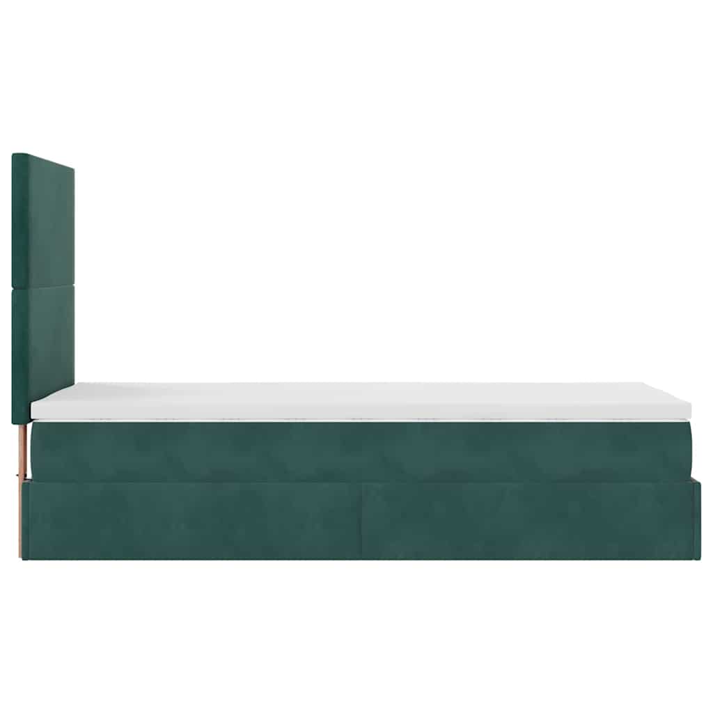 Ottoman-Bett mit Matratzen & LEDs Dunkelgrün 90x190 cm Samt