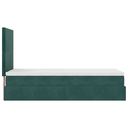 Ottoman-Bett mit Matratzen & LEDs Dunkelgrün 90x190 cm Samt