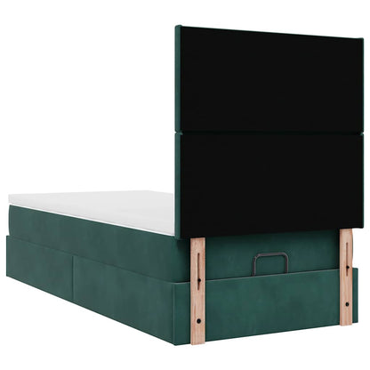 Ottoman-Bett mit Matratzen & LEDs Dunkelgrün 90x190 cm Samt