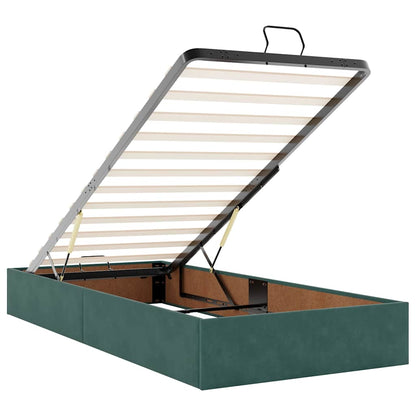 Ottoman-Bett mit Matratzen & LEDs Dunkelgrün 90x190 cm Samt
