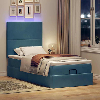Ottoman-Bett mit Matratzen & LEDs Dunkelblau 90x190 cm Samt