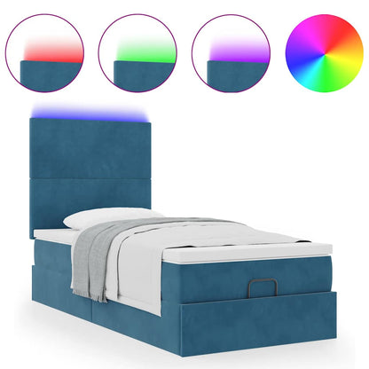 Ottoman-Bett mit Matratzen & LEDs Dunkelblau 90x190 cm Samt