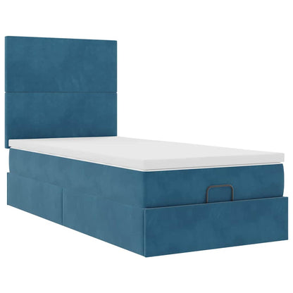 Ottoman-Bett mit Matratzen & LEDs Dunkelblau 90x190 cm Samt