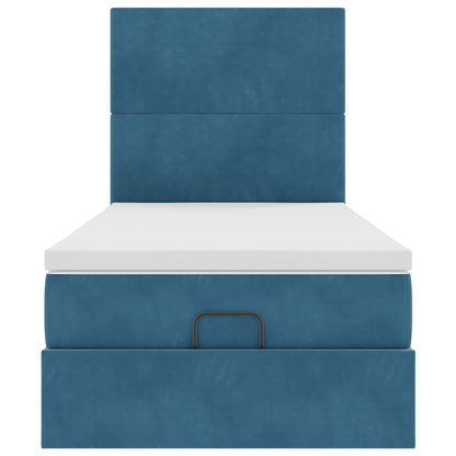 Ottoman-Bett mit Matratzen & LEDs Dunkelblau 90x190 cm Samt