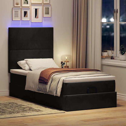 Ottoman-Bett mit Matratzen & LEDs Schwarz 90x200 cm Samt