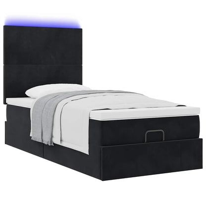 Ottoman-Bett mit Matratzen & LEDs Schwarz 90x200 cm Samt