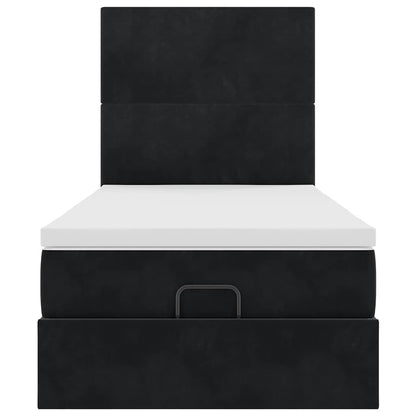 Ottoman-Bett mit Matratzen & LEDs Schwarz 90x200 cm Samt