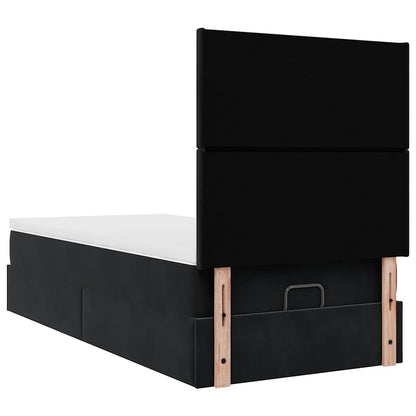 Ottoman-Bett mit Matratzen & LEDs Schwarz 90x200 cm Samt