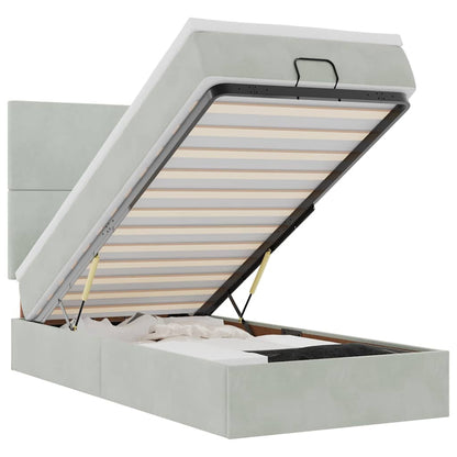 Ottoman-Bett mit Matratzen & LEDs Hellgrau 100x200 cm Samt