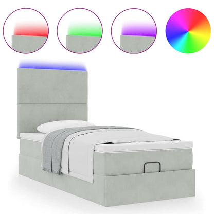 Ottoman-Bett mit Matratzen & LEDs Hellgrau 100x200 cm Samt