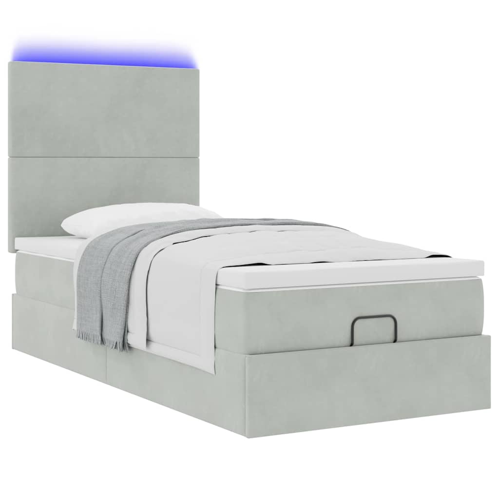 Ottoman-Bett mit Matratzen & LEDs Hellgrau 100x200 cm Samt