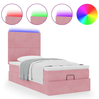 Ottoman-Bett mit Matratzen & LEDs Rosa 100x200 cm Samt